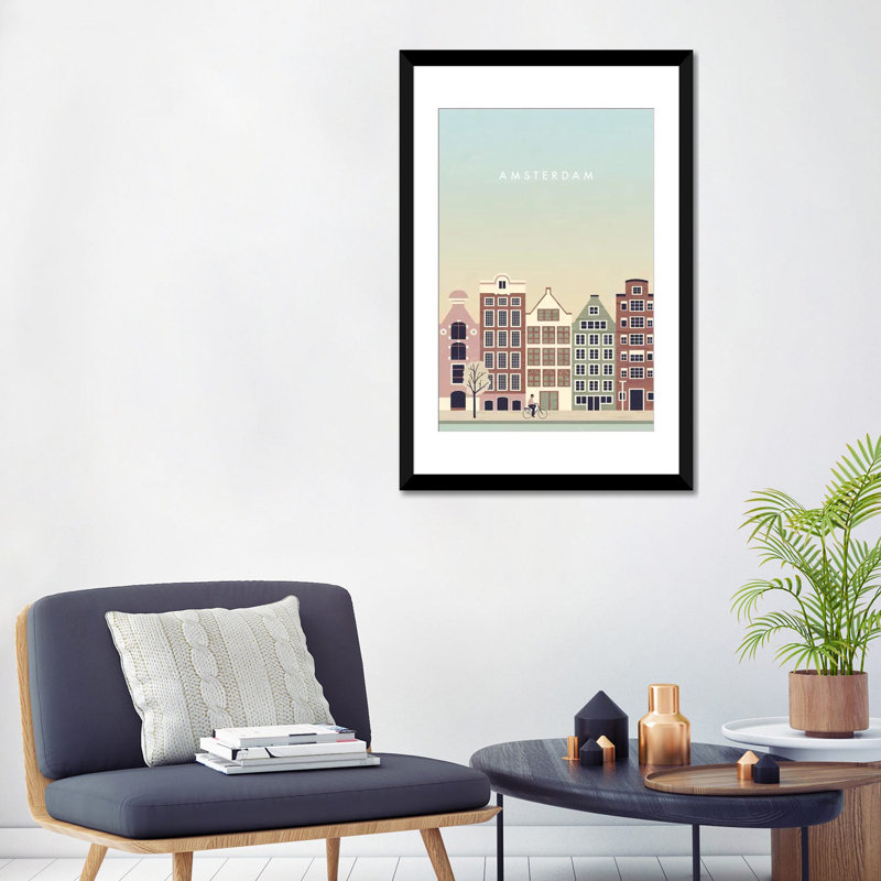 « amsterdam », impression sur toile, H 24 po x l 16 po x P 1 po, Papier d'art encadré noir, Blanc