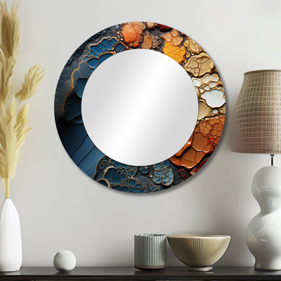 Blue And Orange Fluid Movements - Abstract Shapes Round Mirror For Wall Decor