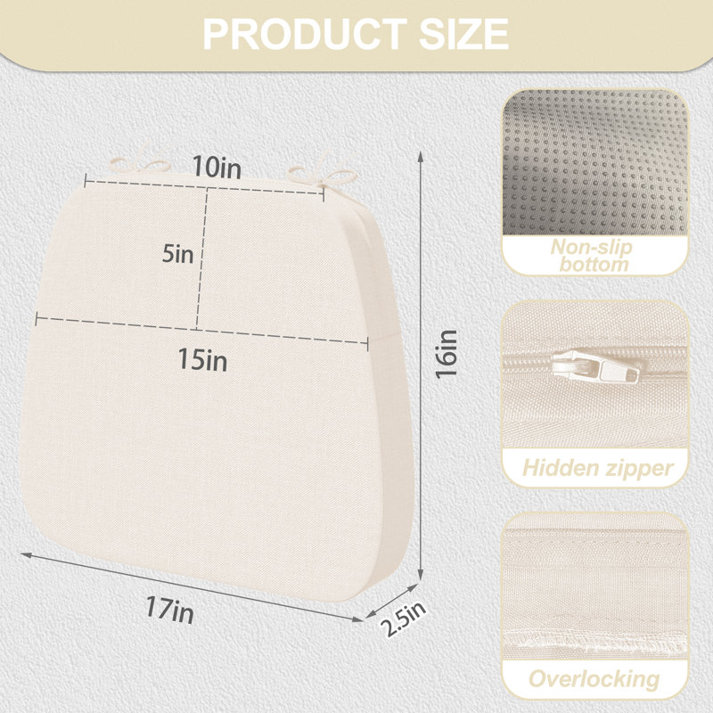 Coussins de chaise d'intérieur de 2,5 po d'épaisseur imperméables pour les chaises de salle à manger, 8, Beige