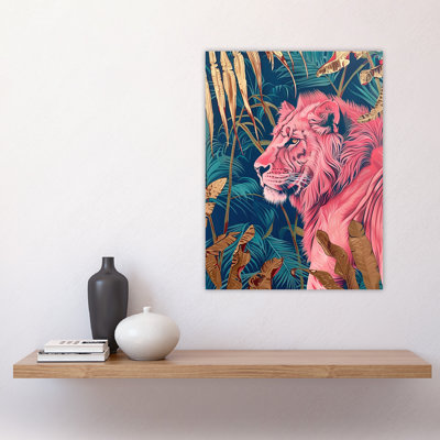 Regal Pink Lion Tropical Jungle Wall Art Print