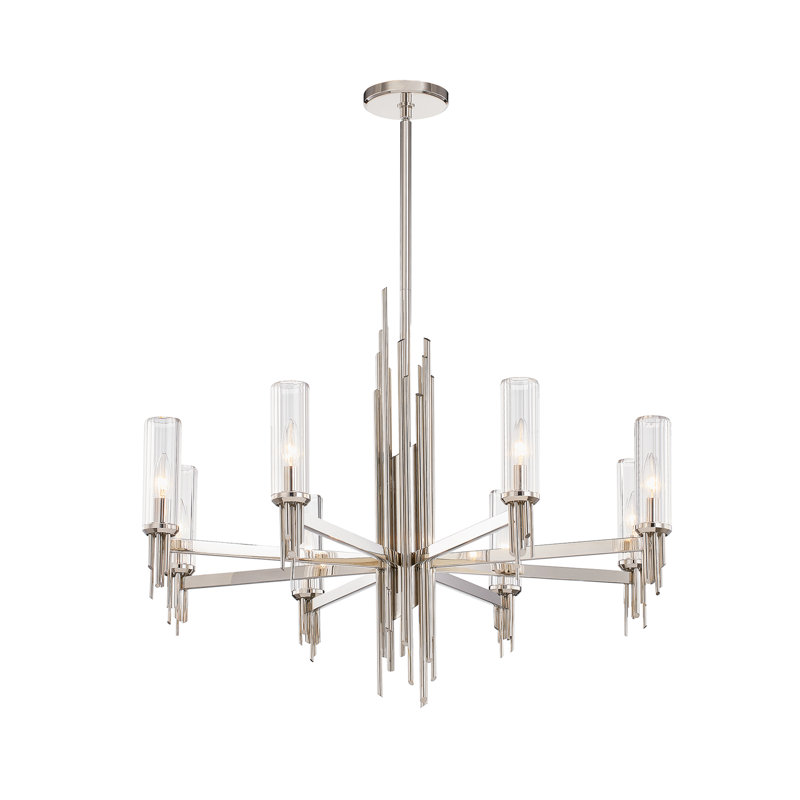 Torres 8 - Light Chandelier, Polished Nickel/Clear Ribbed