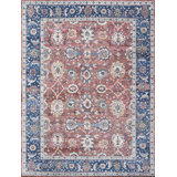 Hand Knotted Wool Area Rug in Red And Blue