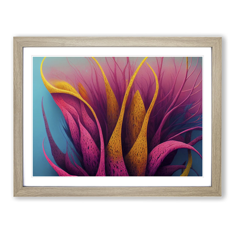 XH1022-6078X Modern Coral Reef Abstract - Single Picture Frame Print, Oak, 46cm H x 64cm W x 2cm D