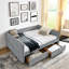 Upholstered Daybed With Trundle And Two Drawers In Grey Boucle, Queen Size Model Boucle