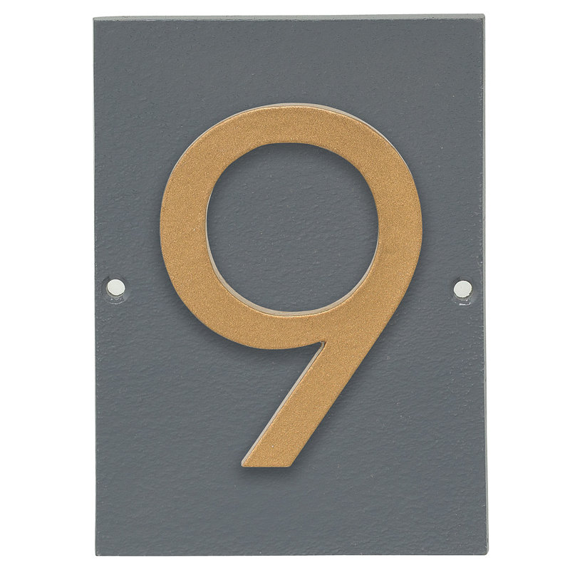 Plaque d’adresse murale sur 1 ligne flottante, Gris, Or, Oui