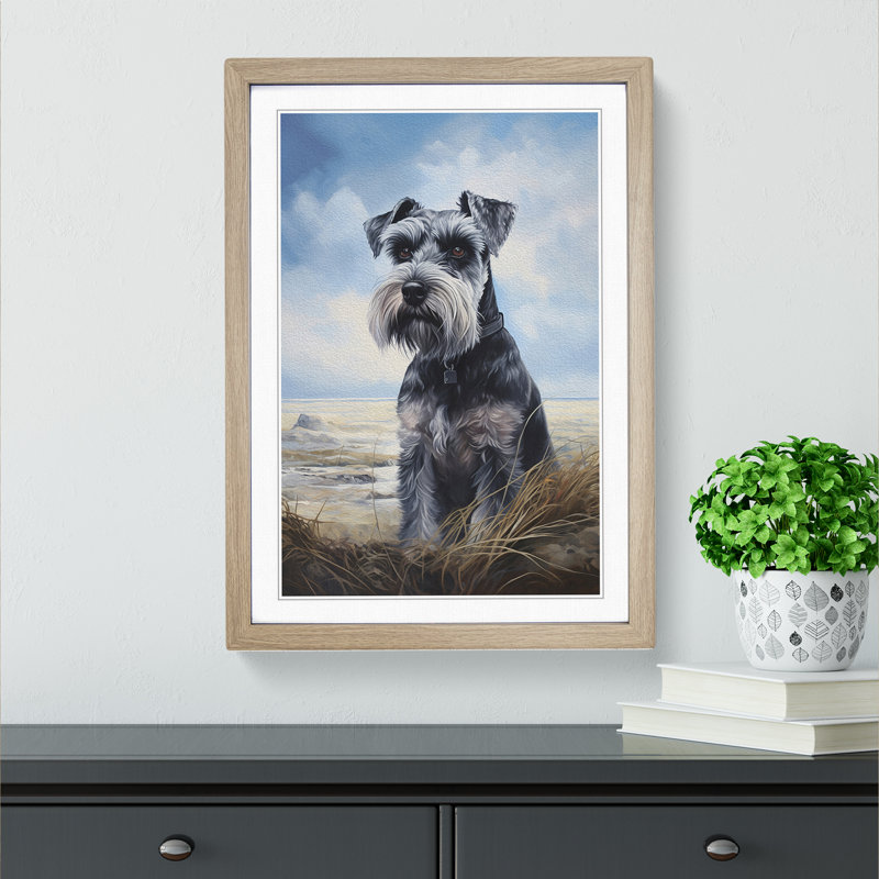 Schnauzer Informel - Single Picture Frame Rectangle Print on Wood, Oak , 46cm H x 34cm W x 2cm D
