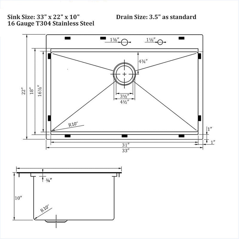 Matte Black Stainless Steel Single Bowl Sink Ledge Workstation Sink, Brushed Nickel