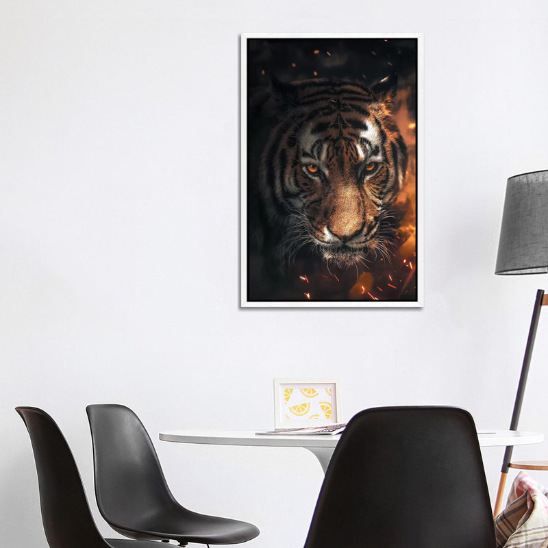 Tiger Sparkles by Zenja Gammer - Print on Canvas, 101.6 cm H x 66.04 cm W, White Framed