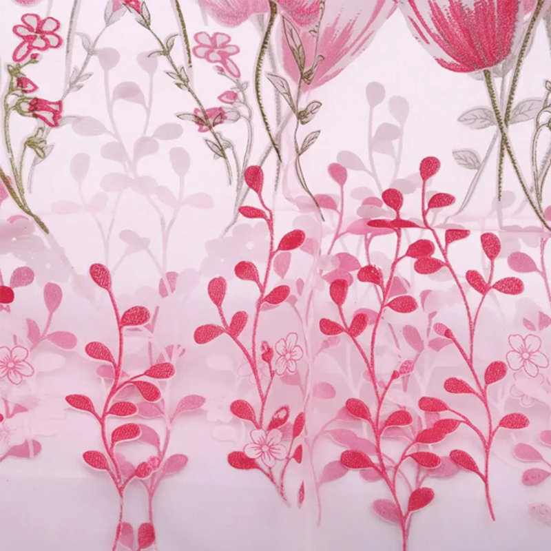 2Pcs Modern Printed Tulip Curtains Sheer Voile Tulle For Bedroom Living Room 39X79inch (Set Of 2), Pink