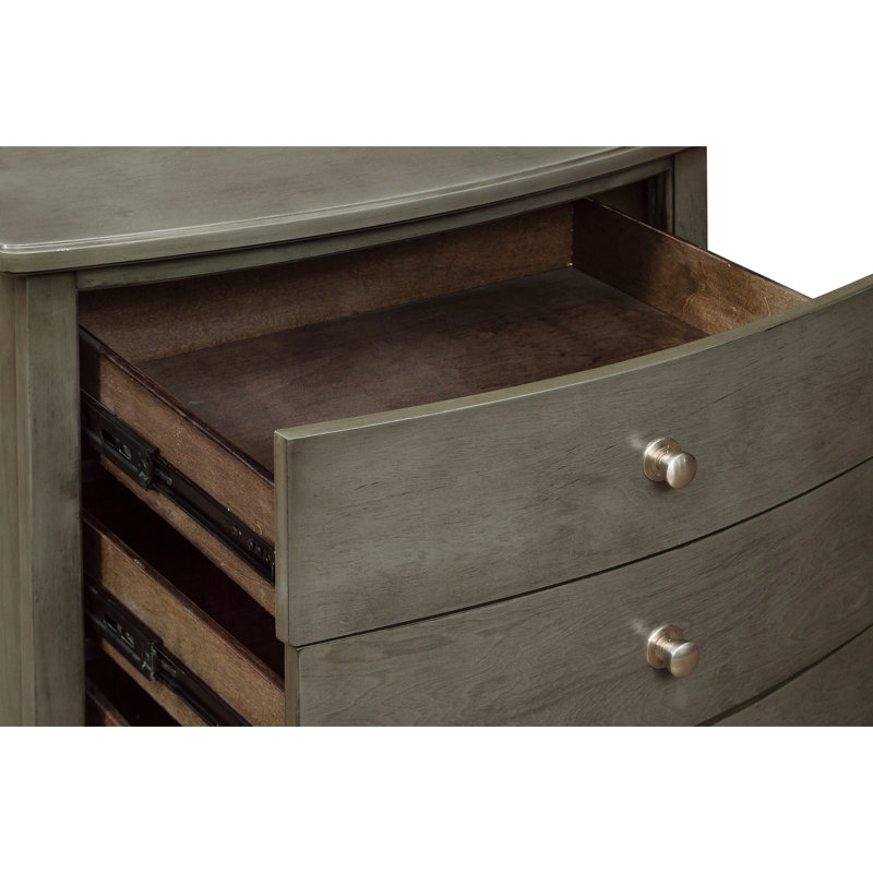 Mobilier de chambre en placage de bouleau gris, table de chevet 3 tiroirs, table de chevet optimisée avec tiroirs en gris, placage, taille compacte