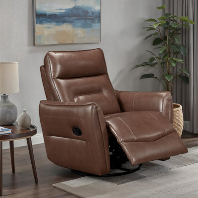 Jonas 36" Modern & Contemporary Swivel Glider Top Grain Leather Match Reclining Chair with 360-Degree Swivel & Gentle Gliding Motion by Latitude Run