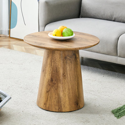 Table basse ronde en panneau de fibres à densité moyenne avec grain de bois naturel - 19,6 po de diamètre, hauteur de 18,8 po.