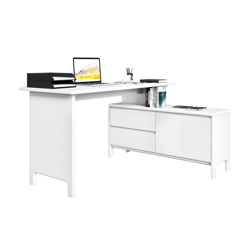 Forgue L-Shaped Solid Wood Accent, White, White