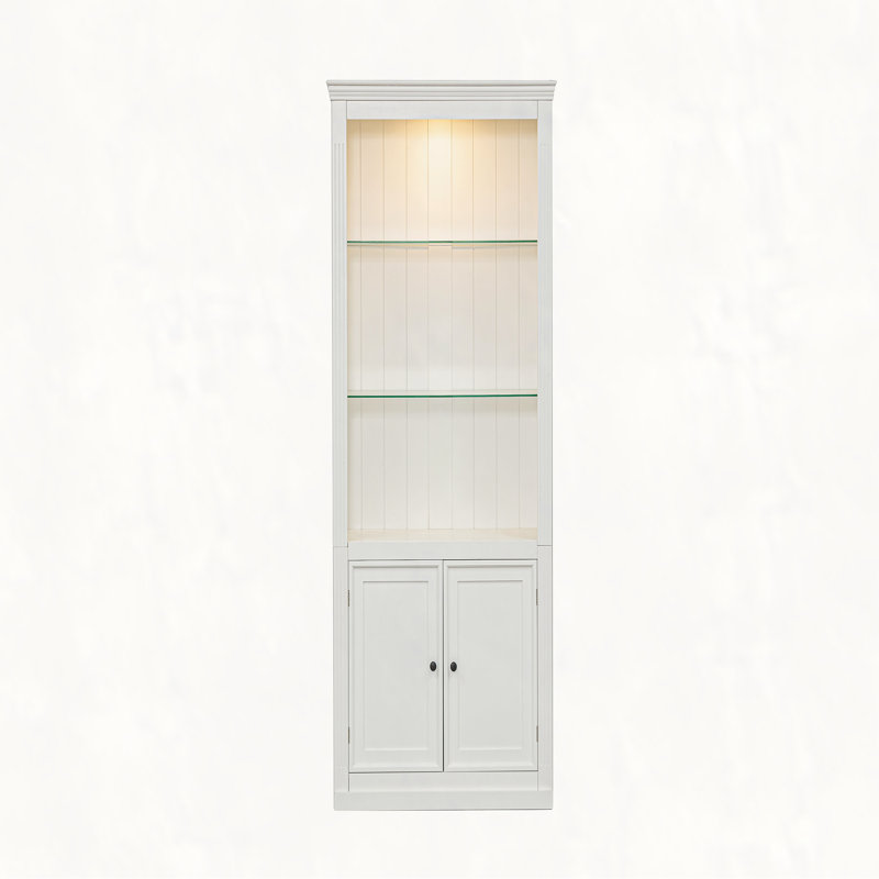 Display Shelves with 5 Colors Adjustable LED Ceiling Light, Retro-style Bookcases with Tempered Glass Shelves for Living Room, Home, Office, Studio or Workspace