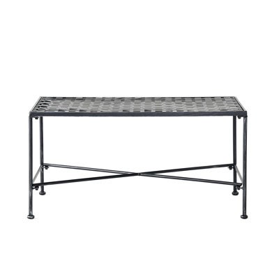 Powder Coated Iron Outdoor Coffee Table, Black Brush Silver Tone, 36.52"W X 18"H 20.75"D, Versatile Furniture Piece Patio 20.75"D 36.52"W, Suits Entertaining Needs