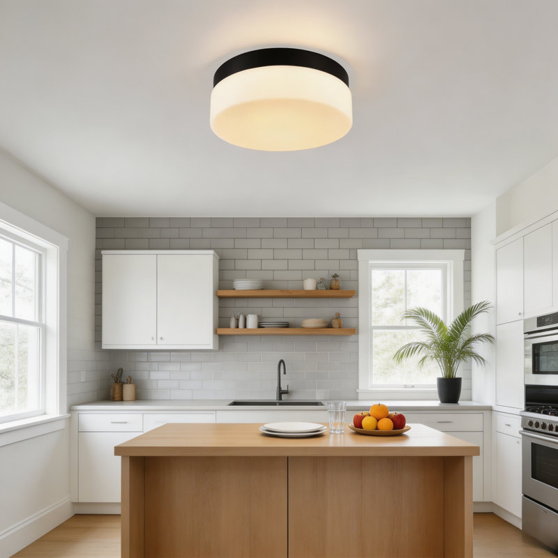 Modern Black Metal Frame Milky Glass Shade Led Flush Mount Ceiling Light, 5 Color Temperatures Adjustable For Living Room Bedroom