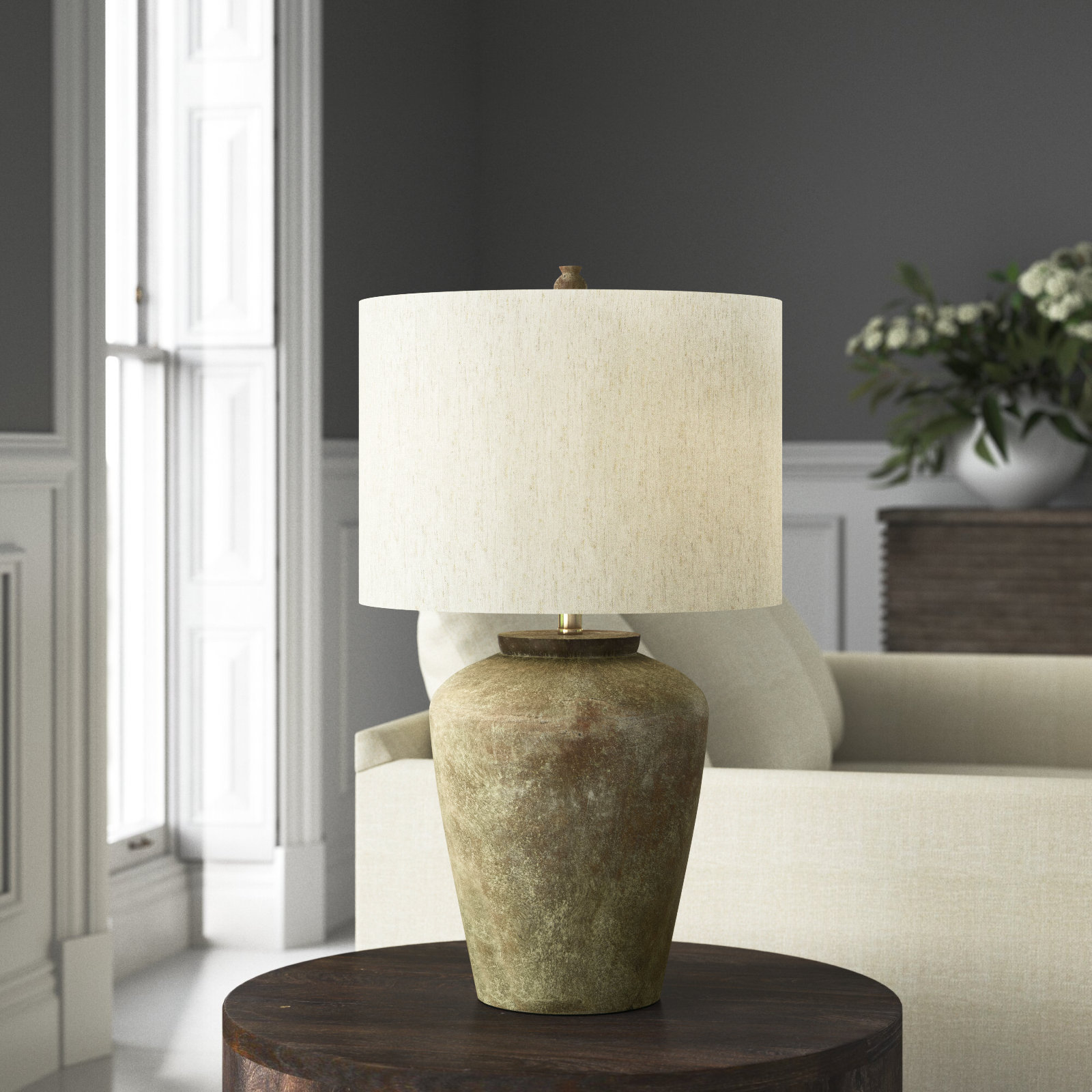 Daveney Concrete Table Lamp, Aged Brown, Beige