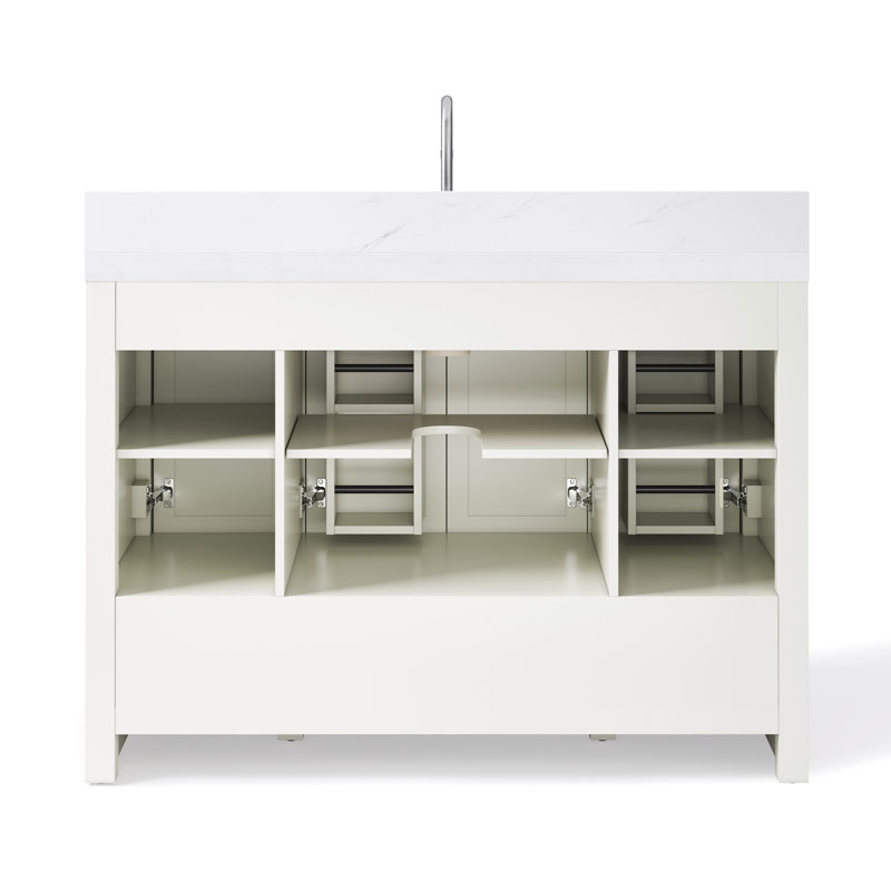 48" Functional Bathroom Vanity With Soft Close & Backsplash, No Assembly Needed & Easy To Clean, Creamy White