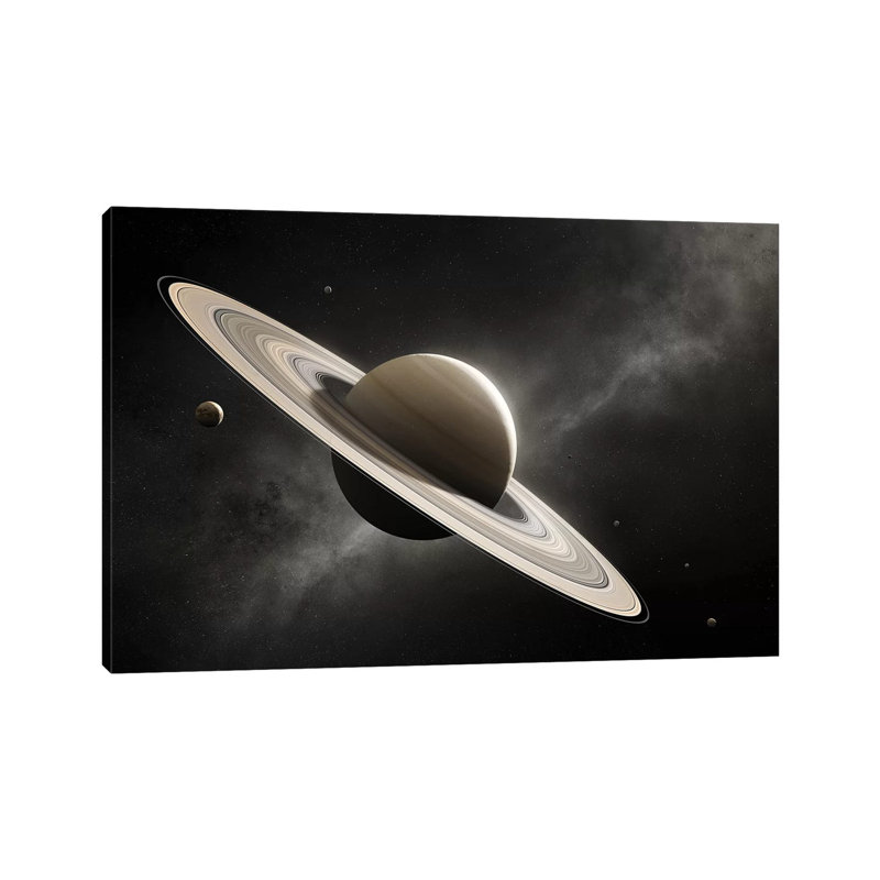 Planet Saturn With Major Moons by Johan Swanepoel - Wrapped Canvas Gallery-Wrapped Canvas Giclée, 20.32cm H x 30.48cm W