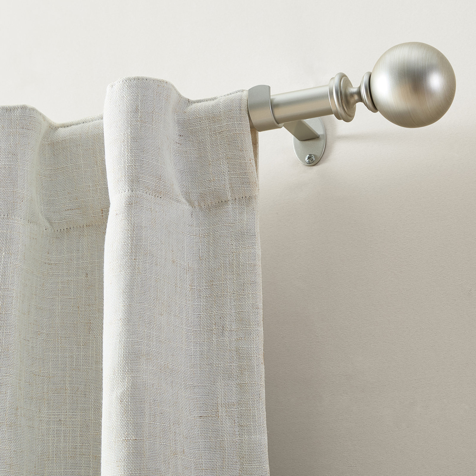 Darion Ball Finial Single Curtain Rod, 2.5" H x 48" W x 5" D, Polished Nickel