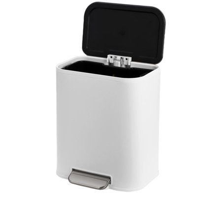 5.2 Gallon (20L) Kitchen Trash Can, Stainless Steel Garbage Can with Inner Wastebasket, Step Trash Can with Soft-Close Lid, Rectangular Rubbish Bin