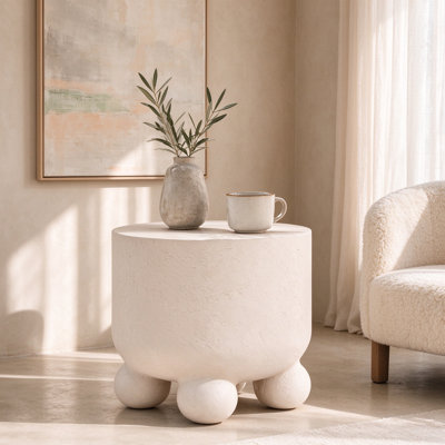 Modern Round End Table, Matte Faux-Stone Finish for Living Room & Sofa