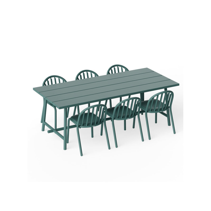 Fred 7 Piece Dining Set, Green, 29.9" H x 86.6" W x 39.4" D, Dark Sage