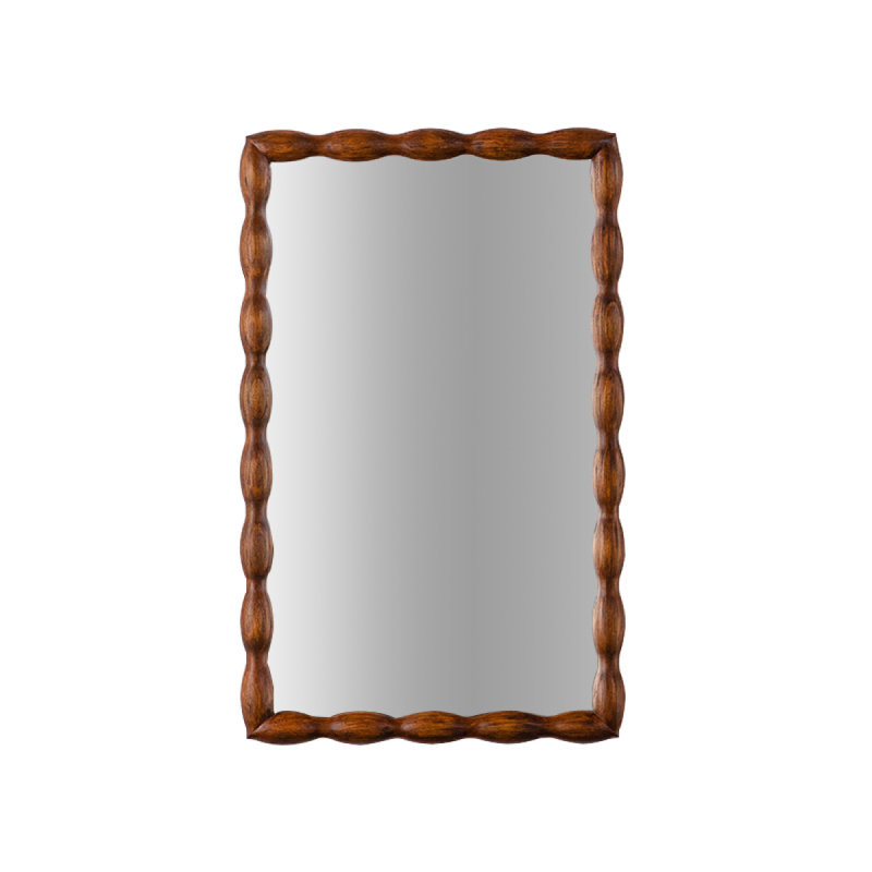 36.02" Midcentury Modern Swirl Wood Frame Mirror  Solid Wood & MDF Wallmounted Fulllength Mirror, Brown Decorative Mirror For Bedroom/Living Room