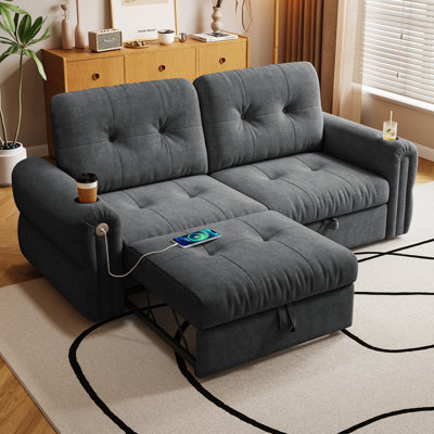 21 Convertible 77-inch Bed, Multi-functional For Bedroom, Living Room, Dormitory And Home Office, Flannelette Construction, Foam Filler, Dark Grey Minimalist Design, Frame Comfortable Seating Foam,