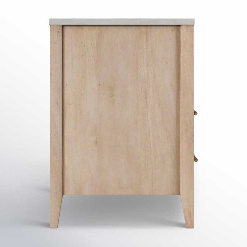 Mayfair 2 Drawer Wood and Marble Nightstand, Natural/Ivory