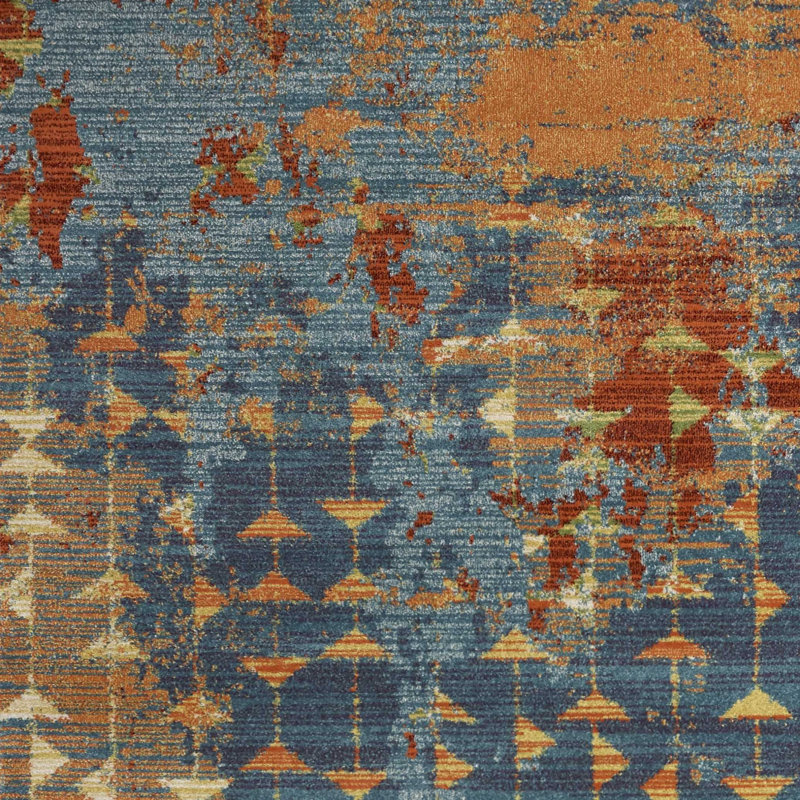 Tapis bleu / corail, Rectangle 5 pi 3 po x 7 pi 7 po