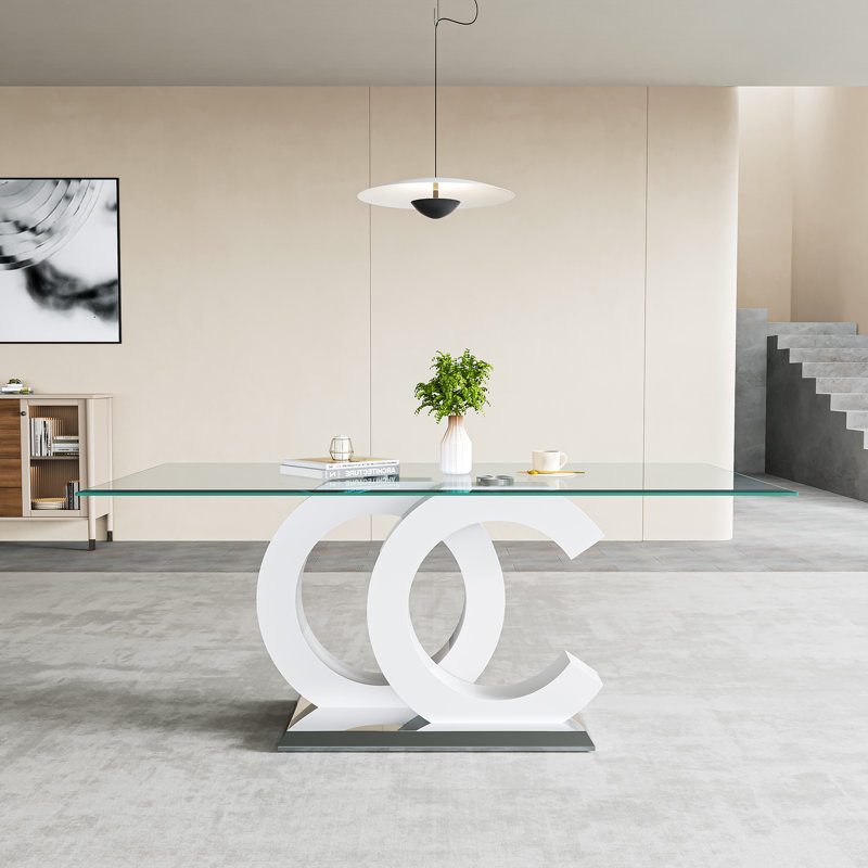Ensemble repas, Blanc, Blanc / argenté, 7 pièces : table, 6 chaises