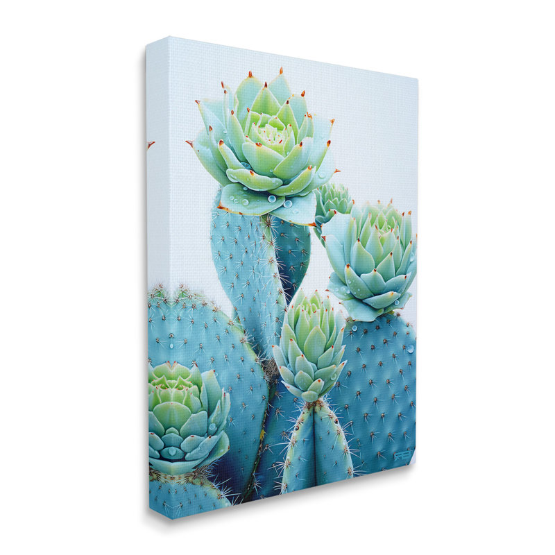 Cactus avec fleurs succulentes, art mural par Rb, H 48 po x l 36 po