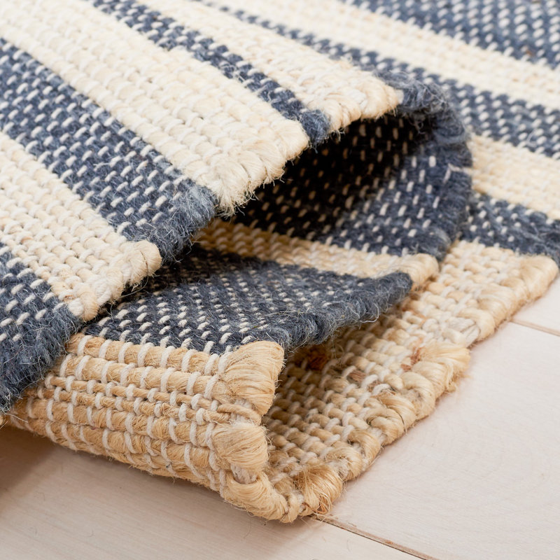 Fitzpatrick Hand Woven Jute/Wool Striped Rug in Ivory/Charcoal, Rectangle 5' x 8'