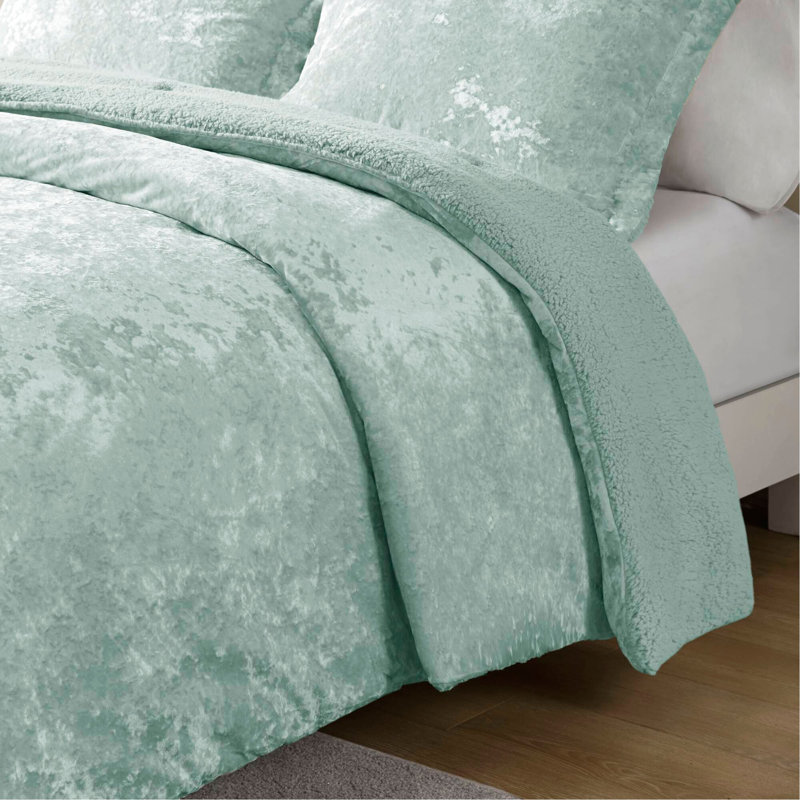 Ensemble d'édredon réversible en sherpa 3 pièces, Turquoise, Édredon très grand + 2 pièces supplémentaires