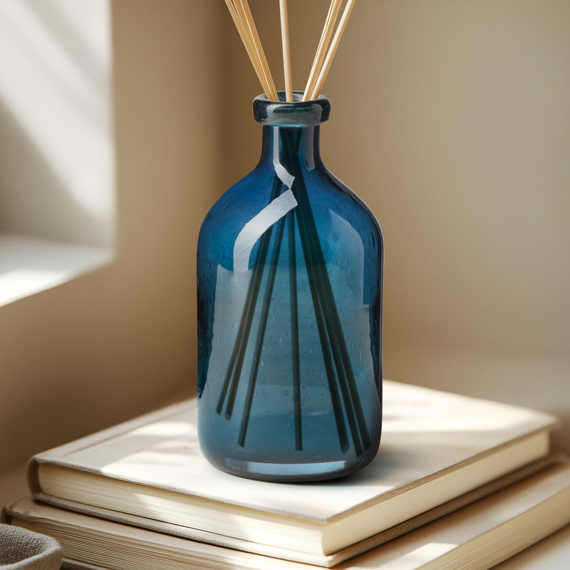 8" Blue Clear Glass Bottle Vase, Blue, 8 inch