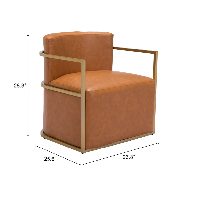 Brown Faux Leather and Metal Contemporary Armchair