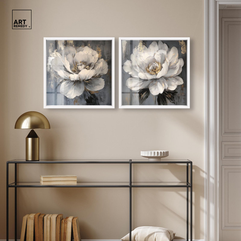 Ensemble de 2 panneaux de luxe Luxe Botanicals Art , H 21 po x l 21 po, Blanc