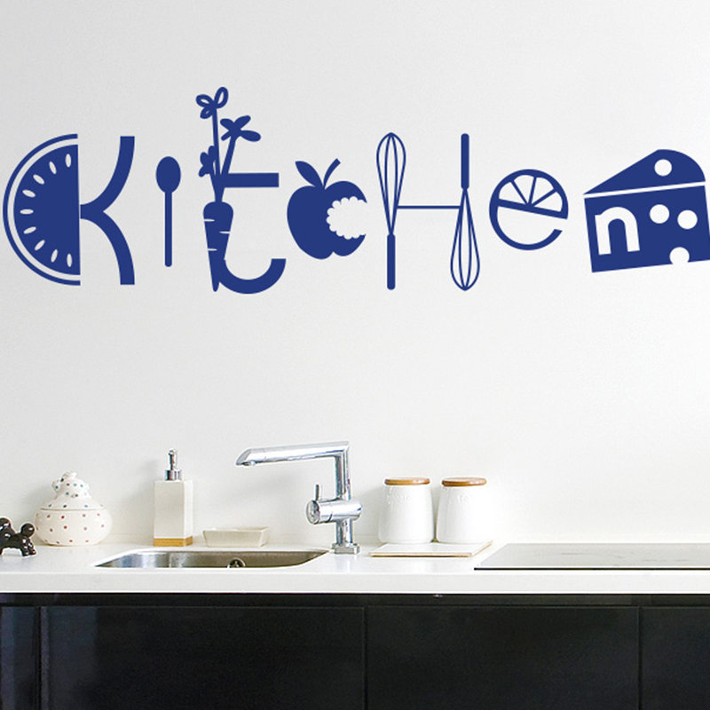 Assorted Kitchen Sign Wall Sticker, Medium, Dark Blue