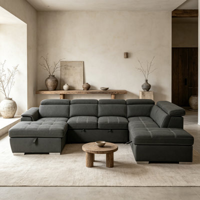 128"Sofa U Shaped Sectional Couch with Ottomans Reversible Modular Sofa 7 Seater Couch with Storage Seat and Adjustable Headrest