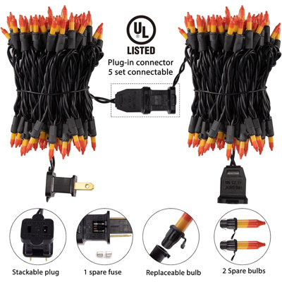 Guirlande de 100 lumières incandescentes en forme de maïs bonbon orange et orange de 25 pi pour une décoration d'Halloween extérieure et intérieure, imperméable et connectable