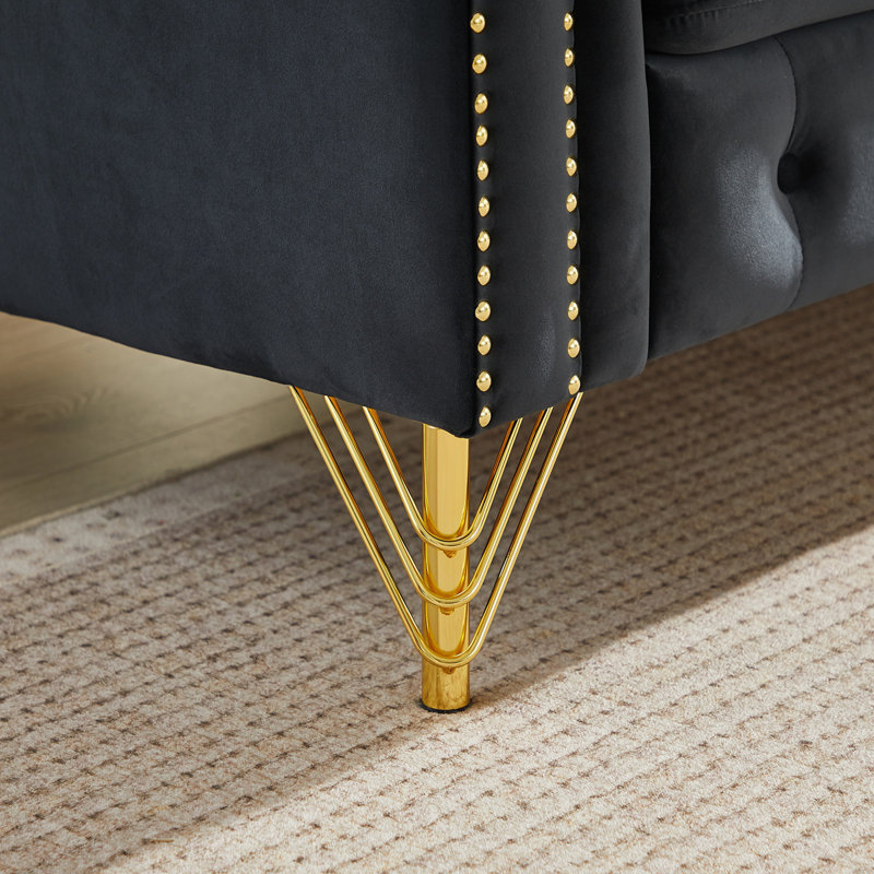 Canapé Chesterfield en velours avec coussins ronds, Noir