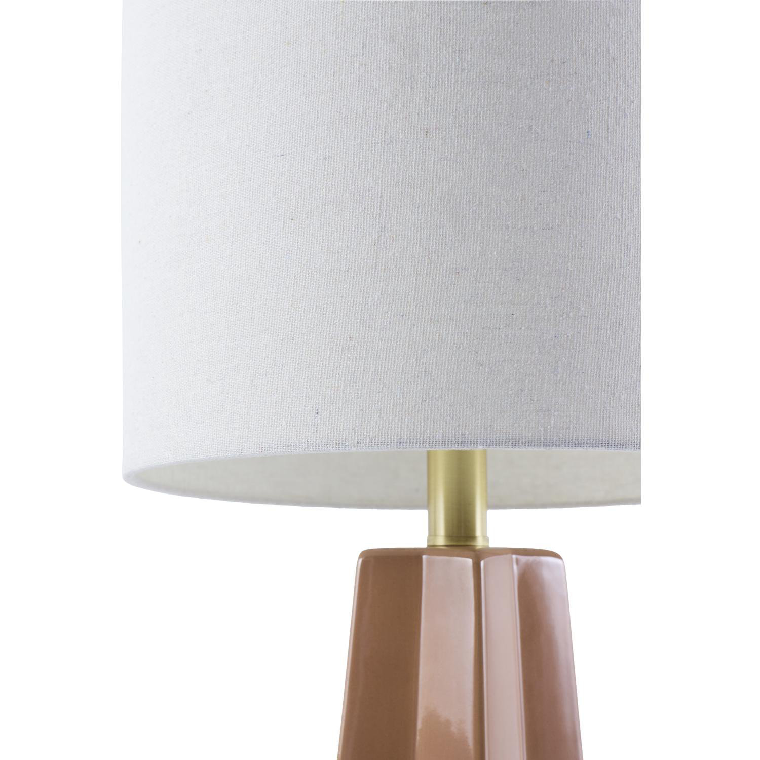 Magalie 1-Light Ceramic Table Lamp with Linen Drum Shade , Burnt Orange, White