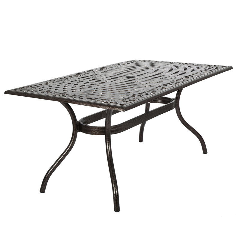 Table de patio en fonte d'aluminium - ornée d'un magnifique motif floral et porte-parapluies