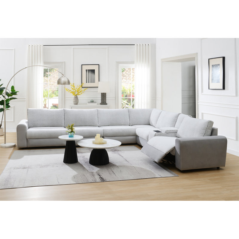 Canapé modulaire inclinable électrique en sherpa et velours Tarrance