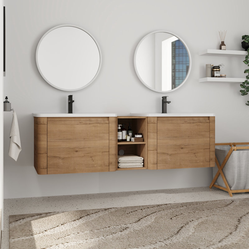 Meuble-lavabo double 68 po avec plateau en céramique, 68"