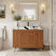 Meuble-lavabo moderne sur pied avec plateau en pierre frittée, lavabo en céramique et rangement astucieux, pour petites salles de bains et salles de bains principales.-1893473493