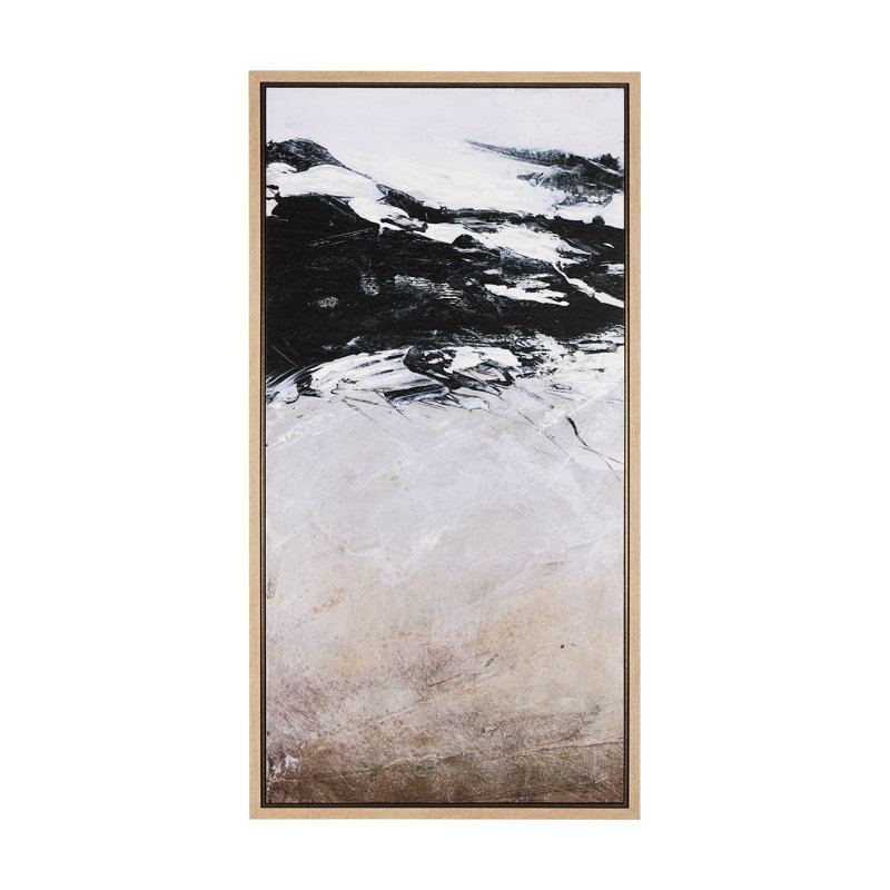 Black Strokes I a Hand Embelished Textured Canvas, Natural Picture Framed, 62.875" H x 32.875" W x 1.5" D