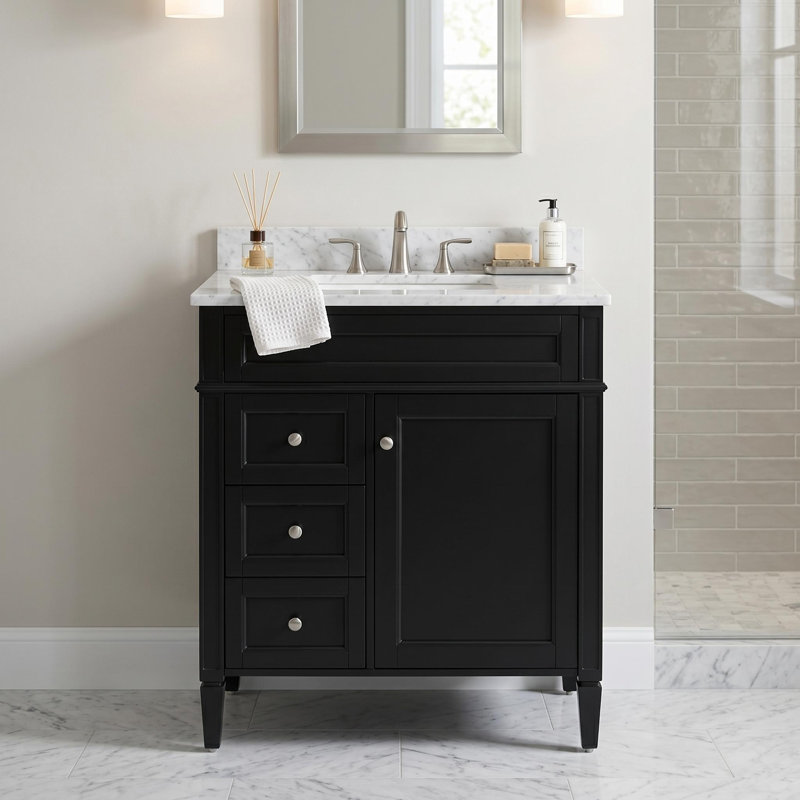  Base de meuble-lavabo moderne de 30 po seulement sans comptoir avec 2 tiroirs et tiroir basculant, Noir