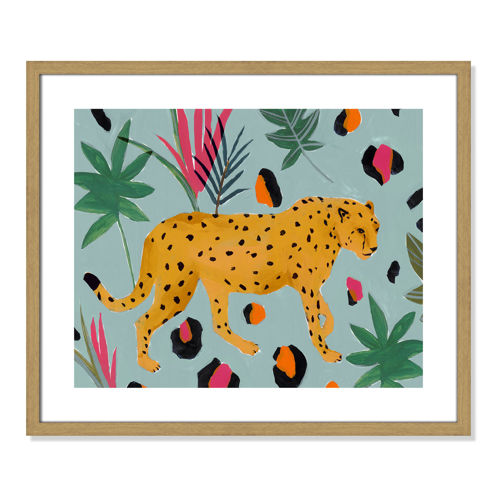 Nyles "Walking Cheetah II" Painting by Isabelle Z, 21.5" H x 25.5" W x 0.75" D, Beige Wood Framed Paper